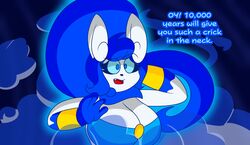  2020 absurd_res anthro blue_hair breasts cave clothed clothing cloudy_(disambiguation) dialogue disney disney&#039;s_aladdin english_text female fur generation_6_pokemon genie genie_(disney) glowing hair hi_res long_hair magic meowstic nintendo open_mouth pokemon pokemon_(species) pokenerd2499 selene_(pokenerd2499) smoke solo text white_body white_fur 