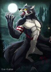  absurd_res anthro biped canid canine canis claws digital_media_(artwork) fur gur-gahar gur_(gur-gahar) hi_res male mammal mythological_canine mythological_creature mythology nude simple_background solo tongue were werecanid werecanine werewolf white_body wolf 