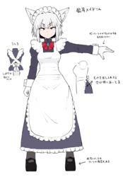  absurd_res animal_humanoid bow_tie breasts brown_eyes canid canid_humanoid canine canine_humanoid clothed clothing female footwear gloves hair handwear hi_res humanoid inner_ear_fluff japanese_text legwear maid_apron maid_headdress maid_uniform mammal mammal_humanoid model_sheet sakifox shoes short_hair solo text tights translation_request tuft uniform white_hair wolf_humanoid wolf_maid 