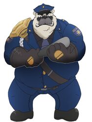  2014 3:4 anthro bear bluewhale127 bottomwear clothing hat headgear headwear hi_res humanoid_hands league_of_legends male mammal overweight overweight_anthro overweight_male pants polar_bear police police_uniform riot_games shirt simple_background solo tencent topwear uniform ursine volibear white_background 