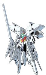  absurdres aqua_eyes clenched_hands core_gundam_ii dendrobium_schema fusion gundam gundam_0083 gundam_build_divers gundam_build_divers_re:rise highres looking_down mecha no_humans robot science_fiction solo sukekiyo56 v-fin white_background 