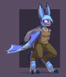  32rabbitteeth anthro bat blue_hair blue_nose breasts brown_body brown_fur claws clothed clothing dreamkeepers female fur hair hi_res mammal membrane_(anatomy) membranous_wings open_mouth solo toe_claws vanth winged_arms wings 