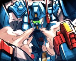  assault_visor commentary_request green_visor highres ishiyumi lifting mecha mecha_focus no_humans robot science_fiction sentou_mecha_xabungle shiny solo steam xabungle_(mecha) 