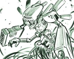  beast_master_(medarot) commentary_request extra_arms green_theme highres ishiyumi looking_away medarot missile_pod monochrome no_humans non-humanoid_robot open_mouth robot solo tentacle white_background 