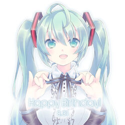  ahoge bad_id bad_pixiv_id dated female green_eyes green_hair happy_birthday hatsune_miku levka long_hair open_mouth solo twintails vocaloid 