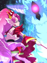  akagi_towa blurry choker commentary_request cure_scarlet depth_of_field earrings female go!_princess_precure jewelry pink_hair pointy_ears precure tj-type1 zetsuborg 