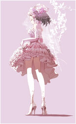  breasts commentary_request dress drill_hair elbow_gloves female flower frilled_skirt frills full_body gloves hair_flower hair_ornament high_heels legs pink_background pink_theme princess_white_rose profile pumps rose saga saga_frontier seqet-aru simple_background skirt small_breasts solo standing veil white_flower white_rose 