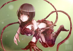  bad_id bad_pixiv_id blurry bob_cut brown_eyes brown_hair commentary_request depth_of_field female gauna gauna_491 monster_girl photoshop_(medium) placenta_(sidonia_no_kishi) s.h.v short_hair sidonia_no_kishi tentacle 