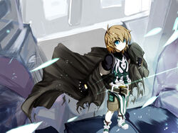  1boy blonde_hair blue_eyes cape fingerless_gloves gloves lyrical_nanoha mahou_shoujo_lyrical_nanoha male_focus solo yuuichi_(eunoxline) yuuno_scrya 