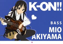  absurdres akiyama_mio alternate_hairstyle bass_guitar casual comiket_79 female highres horiguchi_yukiko instrument k-on! long_hair official_art ponytail scan solo thighhighs 