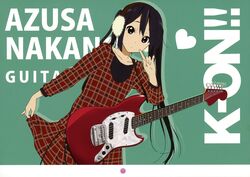  absurdres casual comiket_79 earmuffs female guitar highres horiguchi_yukiko instrument k-on! long_hair nakano_azusa official_art scan solo 