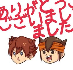  2boys bad_id bad_pixiv_id brown_hair endou_mamoru headband inazuma_eleven inazuma_eleven_(series) inazuma_eleven_go maianh male_focus matsukaze_tenma multiple_boys open_mouth simple_background translated white_background 