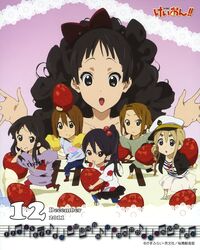  2011 6+girls akiyama_mio blue_legwear cake calendar_(medium) chibi dual_persona food fruit highres hirasawa_yui icing k-on! kotobuki_tsumugi leggings listen!! long_hair multiple_girls naitou_nao nakano_azusa official_art pantyhose red_legwear scan strawberry tainaka_ritsu 