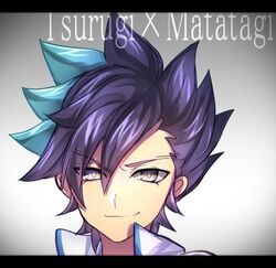  1boy aqua_hair bad_id bad_pixiv_id closed_mouth earth_eleven fusion inazuma_eleven_(series) inazuma_eleven_go inazuma_eleven_go_galaxy jacket letterboxed maianh male_focus matatagi_hayato multicolored_hair portrait purple_hair smile solo track_jacket tsurugi_kyousuke two-tone_hair 