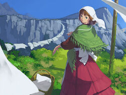  bad_id bad_pixiv_id brown_hair clothesline female fuchida_kazuhiro green_eyes hood original outdoors solo wind 