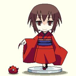  bad_id bad_pixiv_id blue_sash bright_pupils brown_eyes brown_hair chibi closed_mouth faux_figurine female ikura_hato imageboard_colors jaggy_lines japanese_clothes kimono kurame kusari_hime:_euthanasia long_sleeves looking_at_viewer lowres obi oekaki red_eyes red_kimono red_pupils sash slit_pupils smile solo standing straight-on wide_sleeves 