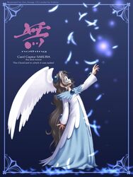  brown_hair cardcaptor_sakura circle_garyuu dress feathers female head_wings highres long_hair nothing_(clow_card) solo wings 