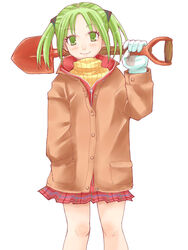  blue_(ao_maru) coat commentary_request female green_hair original shovel solo white_background 