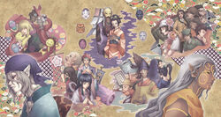  6+boys 6+girls :d ^_^ androgynous bandana blonde_hair bucket character_request closed_eyes doll everyone evil_smile expressionless feline fox_mask hair_tie hug ichikawa_setsuko japanese_clothes kanoko_(pattern) kimono kusuriuri_(dark) kusuriuri_(mononoke) lips lolicon long_hair long_sleeves makeup mask mononoke multiple_boys multiple_girls nomoto_chiyo noppera-bou noppera-bou_(mononoke) obi ochou oil-paper_umbrella old old_man old_woman open_mouth oyou parasol pointy_ears profile sash shino_(mononoke) shippou_(pattern) smile traditional_youkai umbrella watase wide_sleeves yin_yang zashiki-warashi 