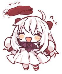  abyssal_ship ahoge aircraft airplane bad_id bad_pixiv_id blush_stickers chibi closed_eyes colored_skin female kantai_collection long_hair mittens natsumi_(natumi06) northern_ocean_princess open_mouth pale_skin solo translated white_hair white_skin 