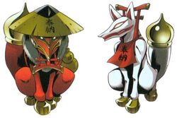  fox imari_(shaman_king) kitsune no_humans raccoon racoon shaman_king shigaraki_(shaman_king) tanuki torii 