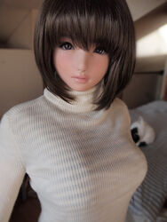  bad_id bad_pixiv_id brown_eyes brown_hair female hinemaru long_hair original photo_(medium) realdoll sex_doll shirt solo sweater taut_clothes taut_shirt 