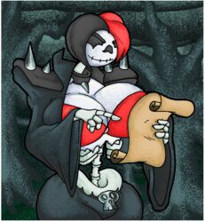  animated_skeleton big_breasts bone border breasts cleavage clothed clothing female not_furry skeleton solo traditional_media_(artwork) undead virus-20 white_border 