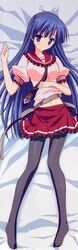  absurdres blue_hair blush dakimakura female female full_body highres hoshizora_e_kakaru_hashi koumoto_madoka long_hair long_image matching_hair/eyes navel necktie smile tall_image 