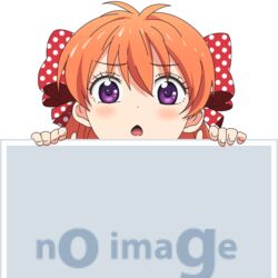  bad_id bad_pixiv_id blush bow chestnut_mouth female gekkan_shoujo_nozaki-kun hairbow kilroy_was_here long_hair mugen_ouka no_image orange_hair peeking_out pixiv polka_dot polka_dot_bow purple_eyes sakura_chiyo solo 