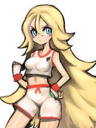  blonde_hair blue_eyes dakusuta female female gym_leader hair_down koruni_(pokemon) long_hair midriff nintendo pokemon pokemon_(anime) pokemon_(game) pokemon_xy shorts solo very_long_hair 