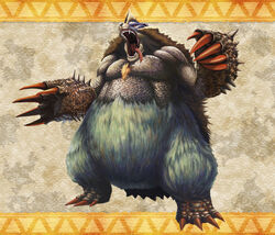  arzuros bad_id bad_pixiv_id bear claws highres md-md monster_hunter_(series) monster_hunter_portable_3rd no_humans open_mouth photoshop_(medium) red_eyes solo teeth tongue 