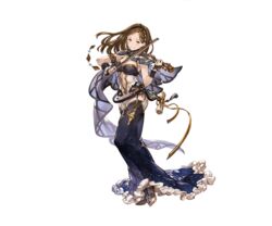  bow_(music) breasts brown_eyes brown_hair cleavage female full_body granblue_fantasy hairband instrument long_hair medium_breasts minaba_hideo navel novei_(granblue_fantasy) official_art solo teeth transparent_background violin 