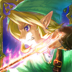  1boy arrow_(projectile) blonde_hair commentary_request earrings gloves hat jewelry link male_focus neko_no_yu pointy_ears solo the_legend_of_zelda 