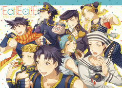  6+boys asuda bad_id bad_pixiv_id battle_tendency black_hair blonde_hair chains diamond_wa_kudakenai dixie_cup_hat eating family female food fork gakuran giorno_giovanna hat higashikata_josuke higashikata_josuke_(jojolion) holding holding_food holding_pizza johnny_joestar jojo_no_kimyou_na_bouken jojolion jonathan_joestar joseph_joestar joseph_joestar_(young) kujo_jolyne kujo_jotaro military_hat multiple_boys phantom_blood pizza sandwich school_uniform soda stardust_crusaders steel_ball_run stone_ocean vento_aureo wagashi 