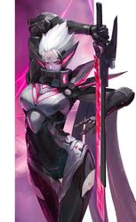  bodysuit female fiora_laurent highres league_of_legends mu_ye_jun solo sword 