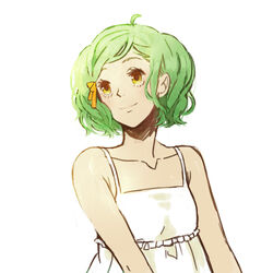  bad_id bad_pixiv_id bare_shoulders dress female green_hair hair_ribbon kurage looking_away macross macross_frontier ranka_lee ribbon short_hair smile solo sundress 