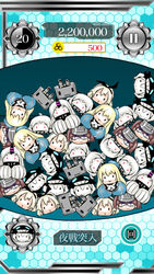  6+girls abyssal_ship akaza atago_(kancolle) beret blonde_hair breasts brown_hair chibi colored_skin commentary_request disney_tsum-tsum hairband hat headgear horns kantai_collection large_breasts long_hair multiple_girls northern_ocean_princess photoshop_(medium) rensouhou-chan ryuujou_(kancolle) seaport_princess shimakaze_(kancolle) single_horn smile translated twintails visor_cap white_hair white_skin wo-class_aircraft_carrier 