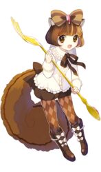  animal_ears argyle_clothes argyle_legwear blouse blunt_bangs bob_cut boots bow bowtie brown_bow brown_bowtie brown_eyes brown_footwear brown_hair brown_pantyhose brown_ribbon brown_shorts brown_theme chipmunk_tail chokiyurui_(show_by_rock!!) commentary_request eyebrows female fork frills full_body gem hairbow highres himaya holding holding_fork long_sleeves looking_at_viewer neck_ribbon open_mouth oversized_object pantyhose partial_commentary ribbon shirt short_hair shorts show_by_rock!! simple_background sleeves_rolled_up solo squirrel_ears squirrel_tail standing striped striped_bow tail white_background white_bow white_shirt 