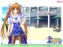  ariko_youichi brown_hair calendar green_eyes long_hair pantyhose pia_carrot pia_carrot_4 takigawa_yuna twintails waitress 