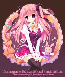  :3 bad_id bad_pixiv_id black_thighhighs bow candy checkerboard_cookie chocolate cookie dress female food hair_ribbon hairbow halo hands_on_lap lace lollipop long_hair long_sleeves looking_at_viewer mitha nanagane_educational_institution original pastry photoshop_(medium) pink_hair purple_eyes rabbit ribbon sakuranomiya_arisa school_uniform sitting skirt sleeves_past_wrists solo stuffed_animal stuffed_rabbit stuffed_toy swirl_lollipop thighhighs thumbprint_cookie two_side_up wings zettai_ryouiki 