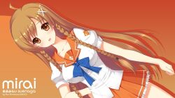  blush hair_clip long_hair orange_eyes school_uniform suenaga_mirai twin_braids 