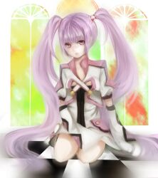  alternate_costume bad_id bad_pixiv_id checkered_floor female long_hair official_alternate_costume purple_eyes purple_hair sitting solo sophie_(tales) sophie_(toast_of_the_town)_(tales) tales_of_(series) tales_of_graces teiruzukingudamu twintails very_long_hair 