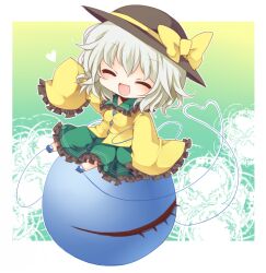  bad_id bad_pixiv_id bow chibi closed_eyes commentary_request female green_hair hat hat_bow komeiji_koishi open_mouth short_hair skirt solo third_eye touhou yukimiya_(parupunta) 