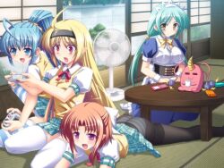  4girls fan lusterise maid multiple_girls pantyhose saikyou_mahou_shoujo_arina school_uniform 