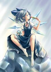  bad_id bad_pixiv_id blue_eyes blue_hair cirno female food ice narumizg no_shoes popsicle sitting solo touhou wings 