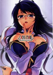  between_breasts black_eyes black_hair breasts cross_make hand_between_breasts huge_breasts kim_kwang_hyun megane nah_hae-young open_mouth oppai takanashi_erina teacher unbalance_x_unbalance zipper 