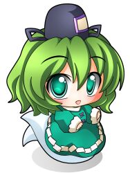  bad_id bad_pixiv_id chibi dress female ghost green_dress green_eyes green_hair hat open_mouth shinjitsu soga_no_tojiko solo touhou 