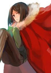  1boy black_eyes black_hair bob_cut brown_hair cape commentary_request fate/zero fate_(series) fur-trimmed_cape fur_trim highres male_focus parted_bangs saharan solo waver_velvet 