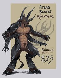  1boy beetle bovine full-length_portrait full_length furikake fusion horns male male_only mammal minotaur monster multi_arm multi_limb portrait solo standing 