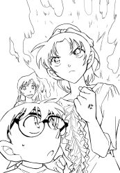  aoyama_goushou detective_conan edogawa_conan line_art megane monochrome mouri_ran tooyama_kazuha 